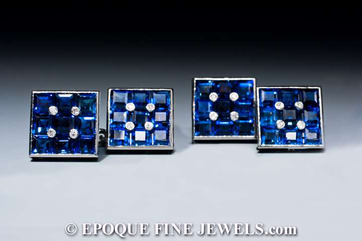 A beautiful pair of sapphire and diamond cufflinks,
